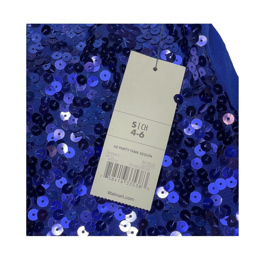 George Tank Top Girls Small Blue 100% Polyester Sequin Round Neck Pullover - Picture 6 of 9